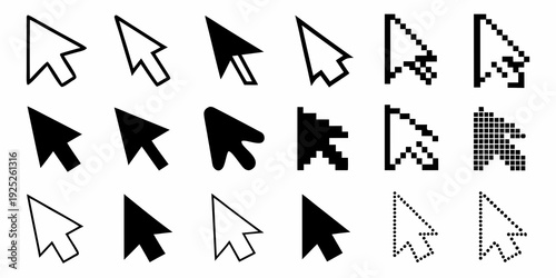 Collection of computer cursors in various styles and orientations