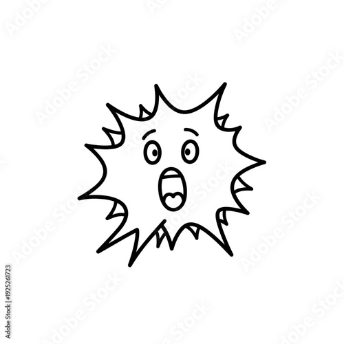 Hand Drawn Exploding Star-Shaped Speech Bubble with Shocked Face Icon on Isolated White Background