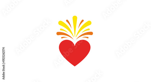 Red Heart Symbol with Yellow and Orange Rays.