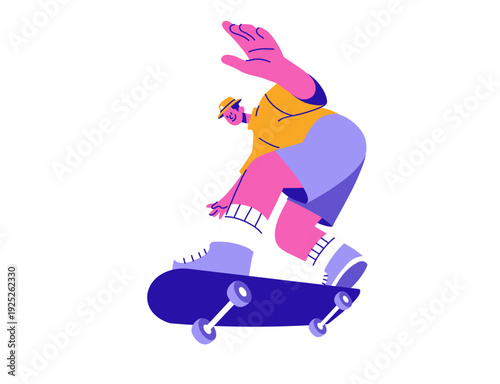 Minimalist Flat Vector Skateboarder in Action