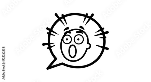 Cartoon expression of a shocked or screaming face in a speech bubble, isolated white background