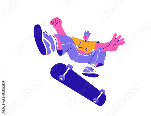 Minimalist Flat Vector Skateboarder in Action