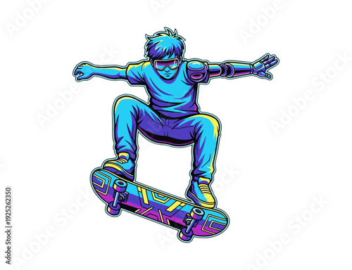 Cool Skateboarder Character in Streetwear Style Vector

