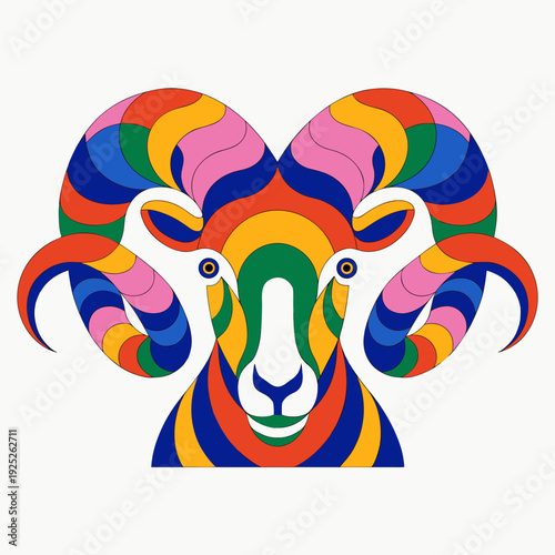 Colorful ram illustration with vibrant patterns and textures  