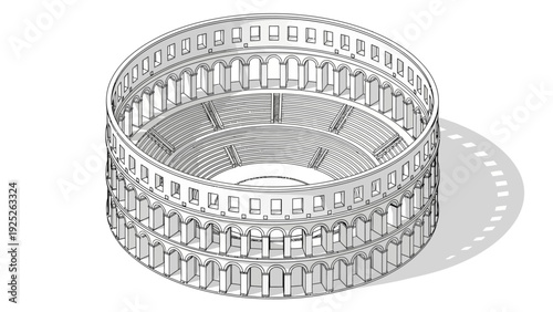 Stylized illustration of an ancient Roman amphitheater on a white background.
