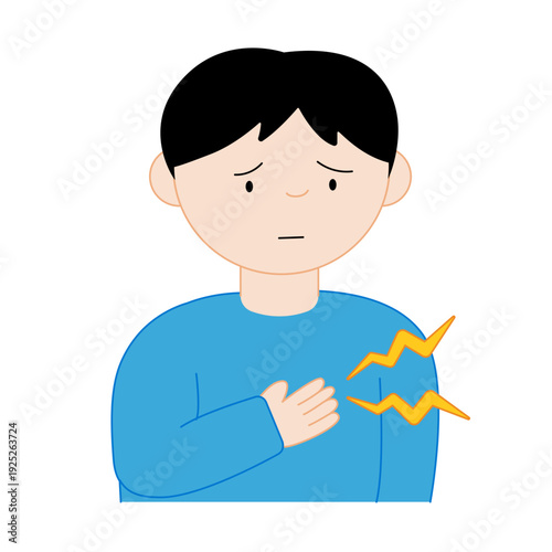 主線なしのフラットイラスト | 胸の痛みや苦しさを感じる男性の表情 | 健康被害・医療・病状説明素材