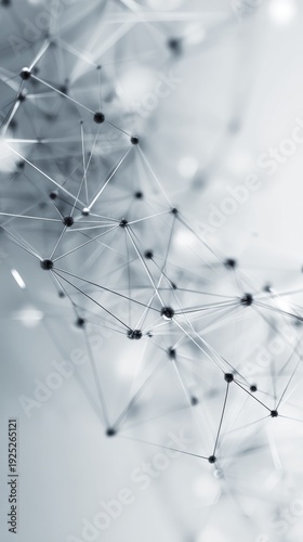 Abstract network of interconnected lines and nodes in grayscale