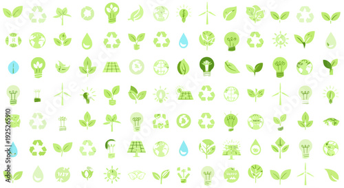 Eco Green Environment Icons Pattern: Sustainable Energy and Nature Symbols Collection
