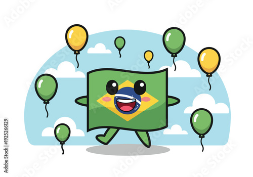 Cute Cartoon Brazil Flag Character With Balloons Vector Illustration