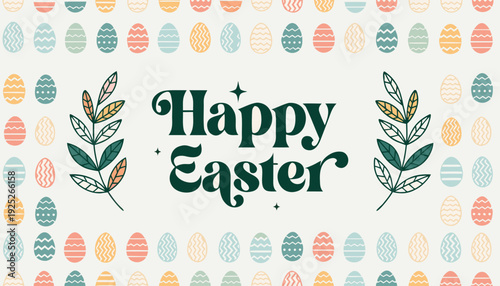 Elegant Happy Easter Typography Surrounded by Patterned Eggs