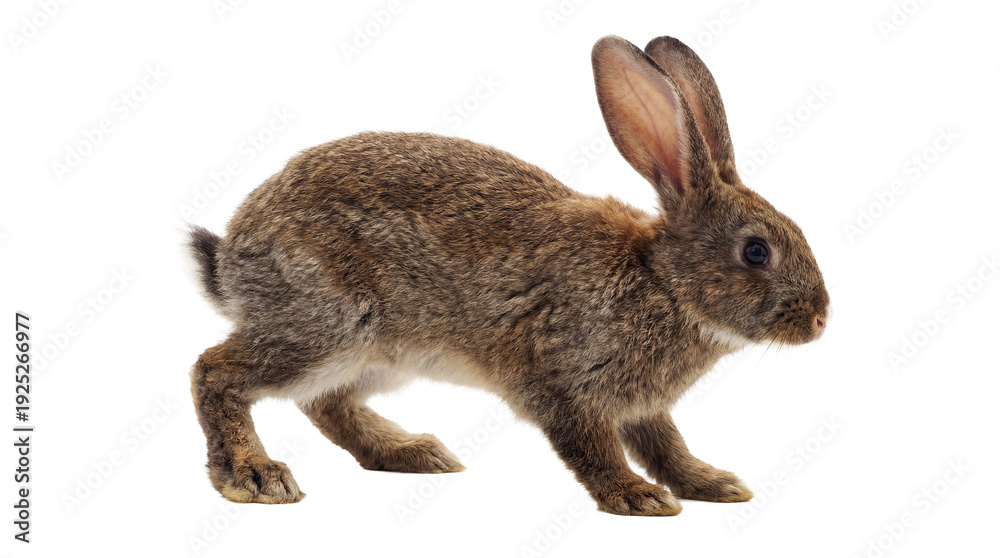 Obraz premium a vibrant png image of a brown rabbit in motion, isolated on a transparent background, showcasing its energetic posture and detailed fur.