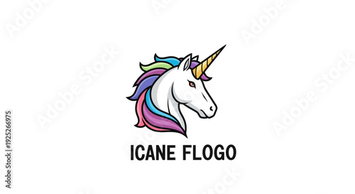 Colorful Unicorn Logo Design with Rainbow Mane.