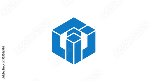 Blue 3D Cube Logo Design Element.