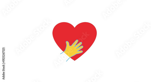 Red heart with hand illustration symbolizing love and care.