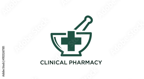 Clinical pharmacy logo with mortar and pestle symbol.