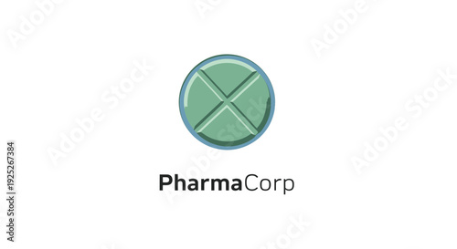 PharmaCorp logo design featuring a green pill icon.