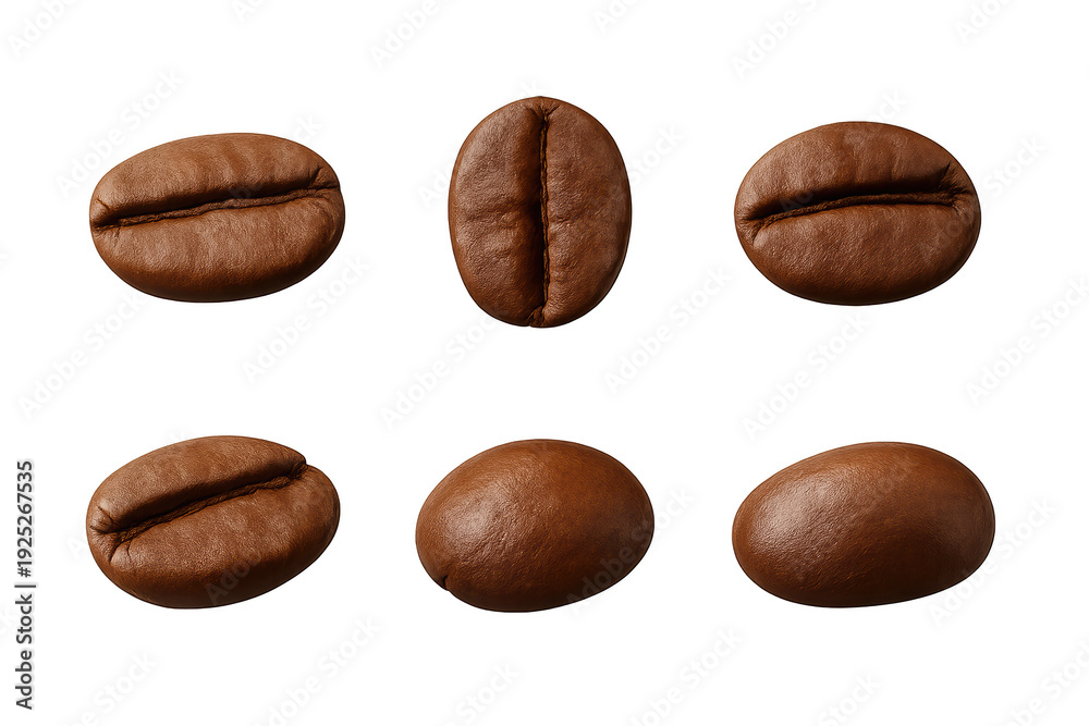 custom made wallpaper toronto digitalSix roasted coffee beans arranged on a transparent background, close-up showing rich brown color and detailed textured surface