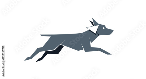 Vector illustration of a running dog in dark grey on a white background.