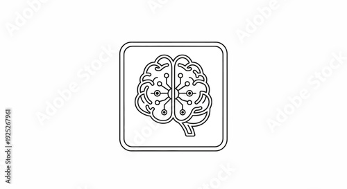 Simple line drawing of a human brain in a square frame.