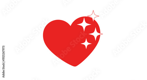 Red Heart Icon with Sparkling Stars Graphic Symbol.