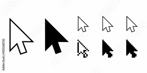 Variations of a computer cursor arrow in black and white