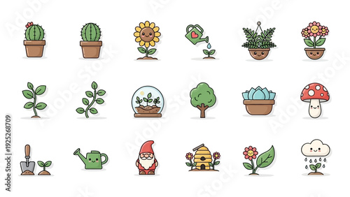 Cute Cartoon Gardening and Nature Elements Collection