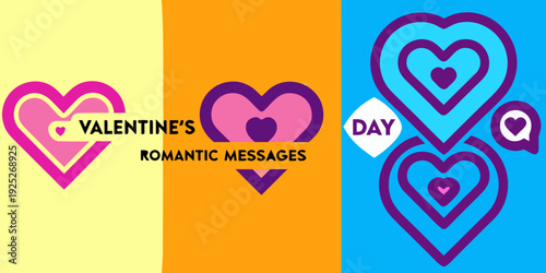Colorful valentine s day background with overlapping heart shapes and text