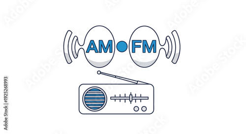 Vintage Radio Illustration with AM FM Dial and Antenna.
