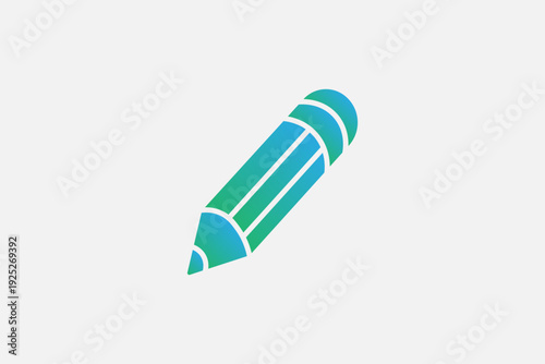 This image features a pencil icon rendered in a 3D isometric perspective. The pencil is shown at a diagonal angle, appearing thick and cylindrical with a pointed tip and an eraser end.