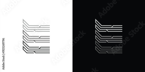 The letter 'E' logo is formed from digital circuit lines on a white or black background. It represents electronics, engineering, energy, efficiency, and the digital age.