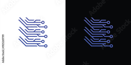 The letter 'E' logo is formed from digital circuit lines on a white or black background. It represents electronics, engineering, energy, efficiency, and the digital age.