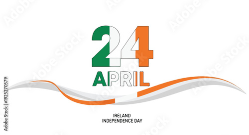 Ireland Independence Day 24 April vector illustration with Irish flag colors and flowing ribbon design on white background, ideal for national holiday banners and social media graphics