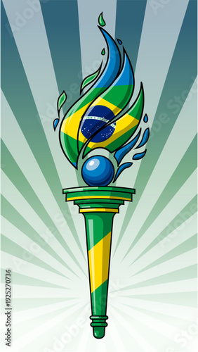 Conceptual illustration of liberty torch in Brazilian colors, national pride concept, Tiradentes,  Inconfidência Mineira, Ouro Preto