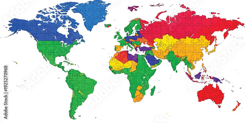 A colorful map of the world with different countries highlighted in various vibrant colors.
