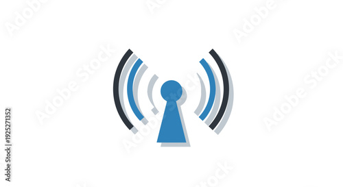 Blue keyhole icon with wireless signal waves surrounding it.