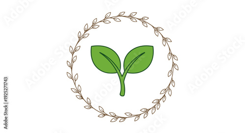 Green Sprout Growing in a Circle of Twigs - Symbol of Growth and New Beginnings