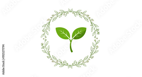 Green Sprout Growing in a Wreath Circle, Symbolizing Growth and Nature