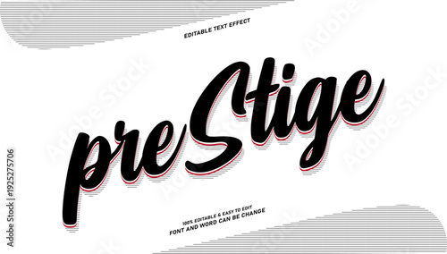 Professional Prestige Text Style: Editable Black Script with Red Stripe Shadow Vector