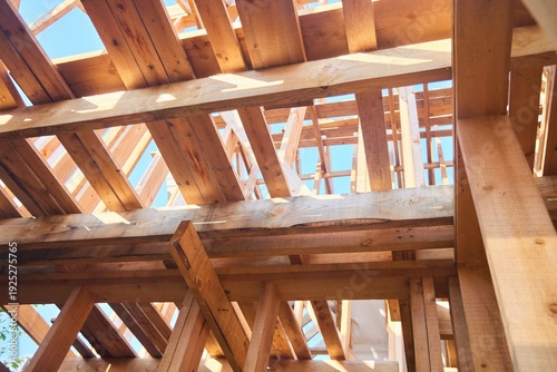 Construction of a wooden frame house. The construction process