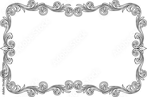 A filigree heraldic crest motif floral pattern border frame. Original design in a vintage style.