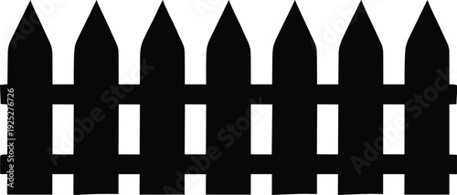 Black vector silhouette of a classic wooden picket fence with pointed tops for garden borders backyard security home exterior and agricultural boundary branding