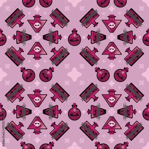 Spooky poison potion bottles seamless vector pattern