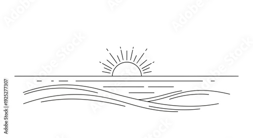 Serene sunrise over calm ocean waves in minimalist style