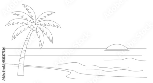 Serene tropical beach scene with palm tree at sunrise