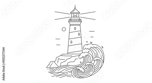 Majestic lighthouse standing tall against crashing ocean waves