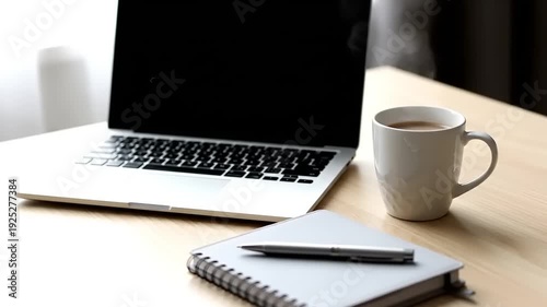Minimalist Workspace with Laptop and Coffee