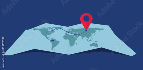 World map route planning global travel navigation, international destination, exploration business