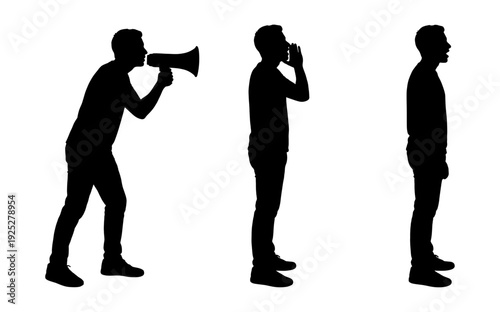 Man silhouette set shouting and using megaphone