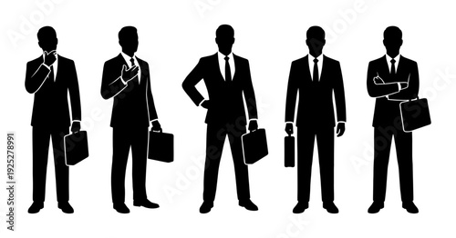 Businessman silhouette set with briefcase and suit