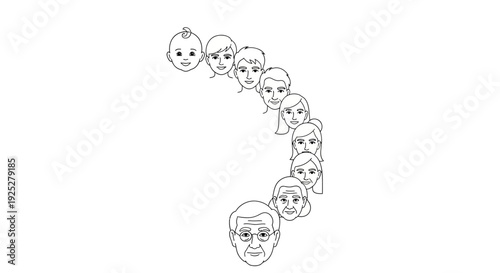 Cartoon Smiley Faces in a Curve.